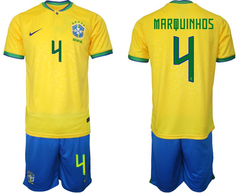 Men 2022 World Cup National Team Brazil home yellow #4 Soccer Jerseys